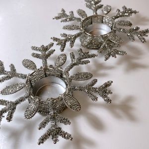 Arctic Snowflake Beaded Tealight Votive Candle Holder Silver Christmas Holiday